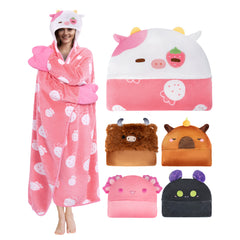 MeWaii Strawberry Cow Wearable Blanket Hoodie Ultra Soft Oversized Cozy Blanket for Warm Hugs & Relaxing Moments