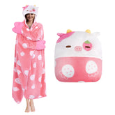 MeWaii® Strawberry Cow Wearable Blanket Hoodie Ultra Soft Oversized Cozy Blanket for Warm Hugs & Relaxing Moments