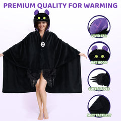 MeWaii Dark Bat Wearable Blanket Hoodie Ultra Soft Oversized Cozy Blanket for Cozy Cuddles & Relaxing Moments