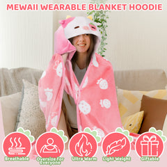 MeWaii Strawberry Cow Wearable Blanket Hoodie Ultra Soft Oversized Cozy Blanket for Warm Hugs & Relaxing Moments