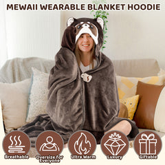 MeWaii Raccoon Wearable Blanket Hoodie Ultra Soft Oversized Cozy Blanket for Cozy Cuddles & Relaxing Moments