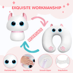 MeWaii® Flip Pillow White Cat Reversible Throw Pillow Neck Pillow Kawaii Plush Pillow Squish Toy