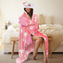 MeWaii Strawberry Cow Wearable Blanket Hoodie Ultra Soft Oversized Cozy Blanket for Warm Hugs & Relaxing Moments
