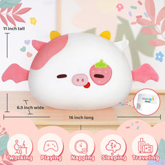 MeWaii® Throw Pillow Cushion Family Strawberry Cow Stuffed Animal Kawaii Plush Body Squishy Pillow