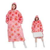 Mewaii® Strawberry Wearable Blanket Hoodie Ultra Soft Cozy Flannel Hoodie Blanket with Pockets