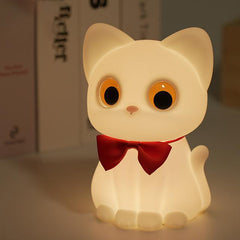 Squishy Silicone Bowtie Cat LED Night Light - Perfect Gift for Kids and Girls