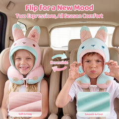 Mewaii® Rabbit Reversible Neck Pillow Double-Sided Kawaii Plush Travel Pillow Cute Bunny Pillow