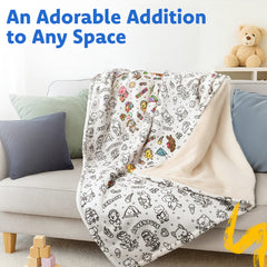 MeWaii® Color-in Blanket – Stress-Relief DIY Blanket with Included Coloring Pens