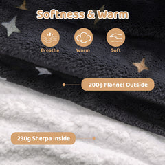 Mewaii® Starry Sky Wearable Blanket Hoodie Ultra Soft Cozy Flannel Hoodie Blanket with Pockets