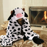 MeWaii® Brindle Cow Wearable Blanket Hoodie Oversized Flannel Sweatshirt Blanket Warm & Cozy Hooded Blanket Gifts