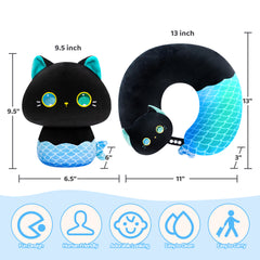 MeWaii® Mermaid Cat Flip Pillow Reversible Throw Pillow Neck Pillow Kawaii Plush Pillow Squish Toy