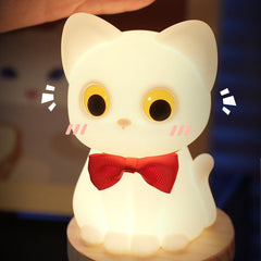 Squishy Silicone Bowtie Cat LED Night Light - Perfect Gift for Kids and Girls