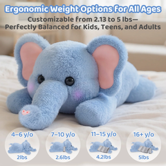 MeWaii® 5lbs Elephant Weighted Stuffed Animal – Microwavable Plush Heating Pad for Removable Inner Pad, Relaxing Gift