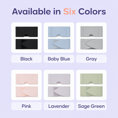 Available colors: black, baby blue, gray, pink, lavender, sage green