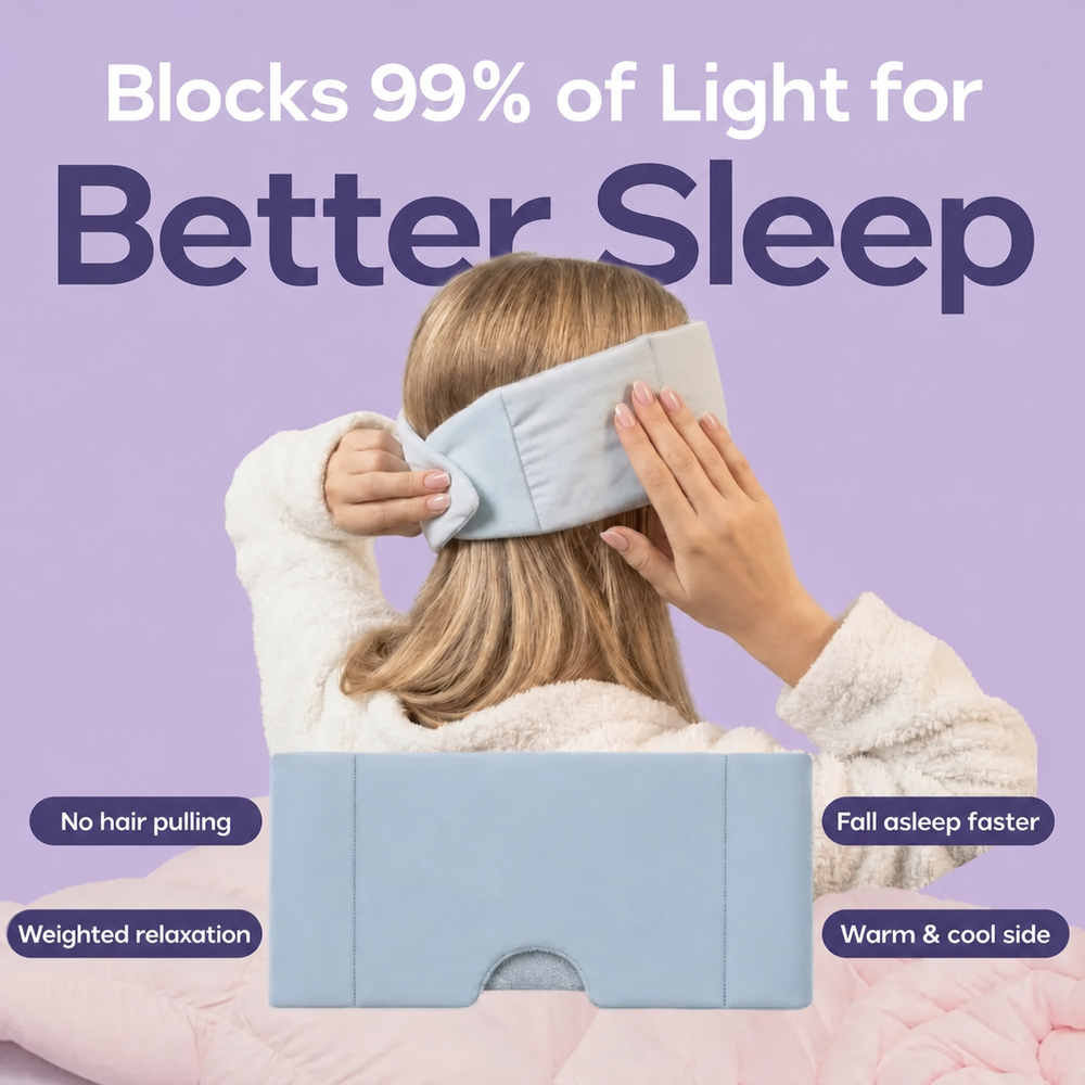 Adjustable weighted eye mask blocks light and stays secure