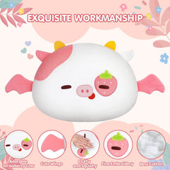 MeWaii® Throw Pillow Cushion Family Strawberry Cow Stuffed Animal Kawaii Plush Body Squishy Pillow