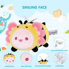 MeWaii® Fluffffy Family Pink Axolotl with Bee Hoodie Stuffed Animal Kawaii Plush Pillow Squishy Toy