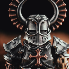 Crusader Figurine Detachable Bronze Bull-Helm Knight Statue Set