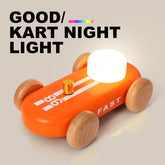 GOOD KART NIGHT LIGHT – Wooden Go Kart LED Table Lamp with RGB & Warm Light, Dimmable Bedside Ambient Light, Rechargeable Decorative Night Lamp