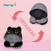 MeWaii® Black Cat Hooded Memory Foam Travel Pillow Cooling Double-Sided Neck Support for Flights & Everyday Comfort