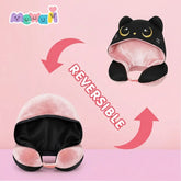 MeWaii® Pink Cat Hooded Memory Foam Travel Pillow Cooling Double-Sided Neck Support for Flights & Everyday Comfort
