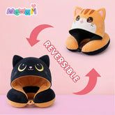 MeWaii® Orange Cat Hooded Memory Foam Travel Pillow Cooling Double-Sided Neck Support for Flights & Everyday Comfort
