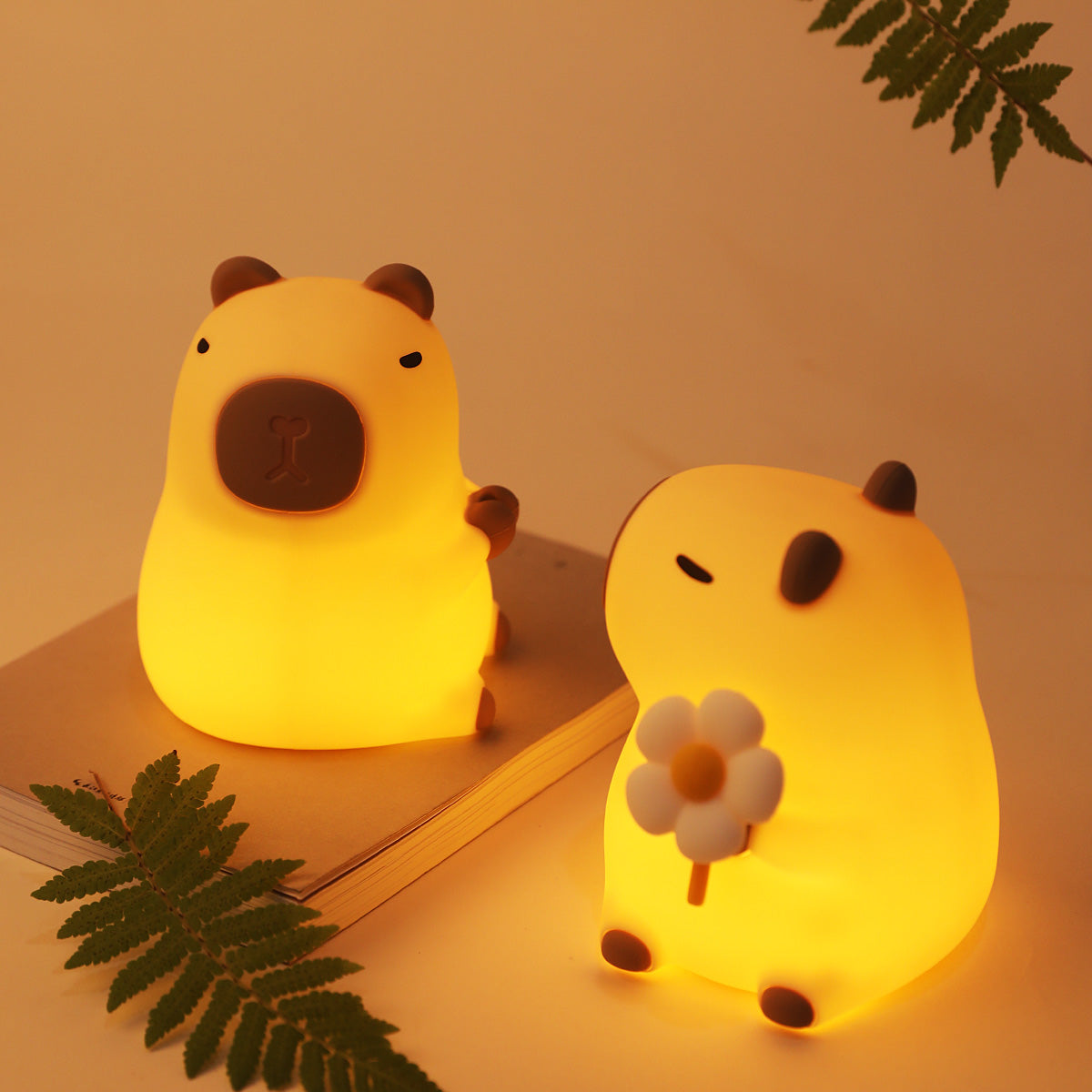 Squishy-Nachtlicht aus Silikon mit Blumen-Capybara-Motiv – perfektes Geschenk für Kinder und Mädchen