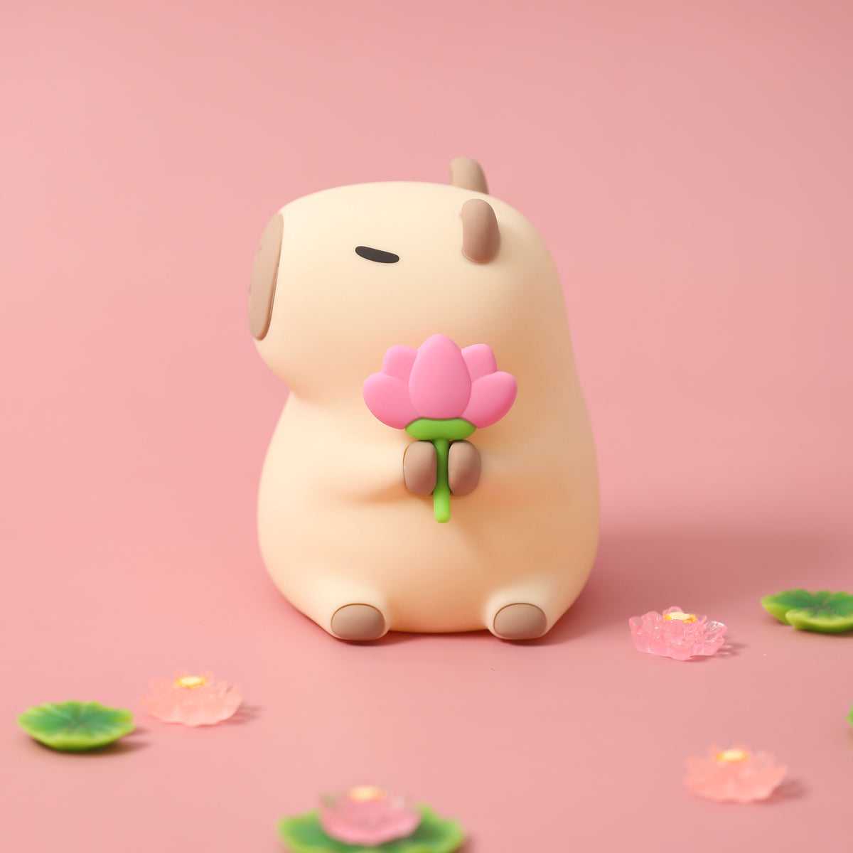 Squishy-Nachtlicht aus Silikon mit Blumen-Capybara-Motiv – perfektes Geschenk für Kinder und Mädchen