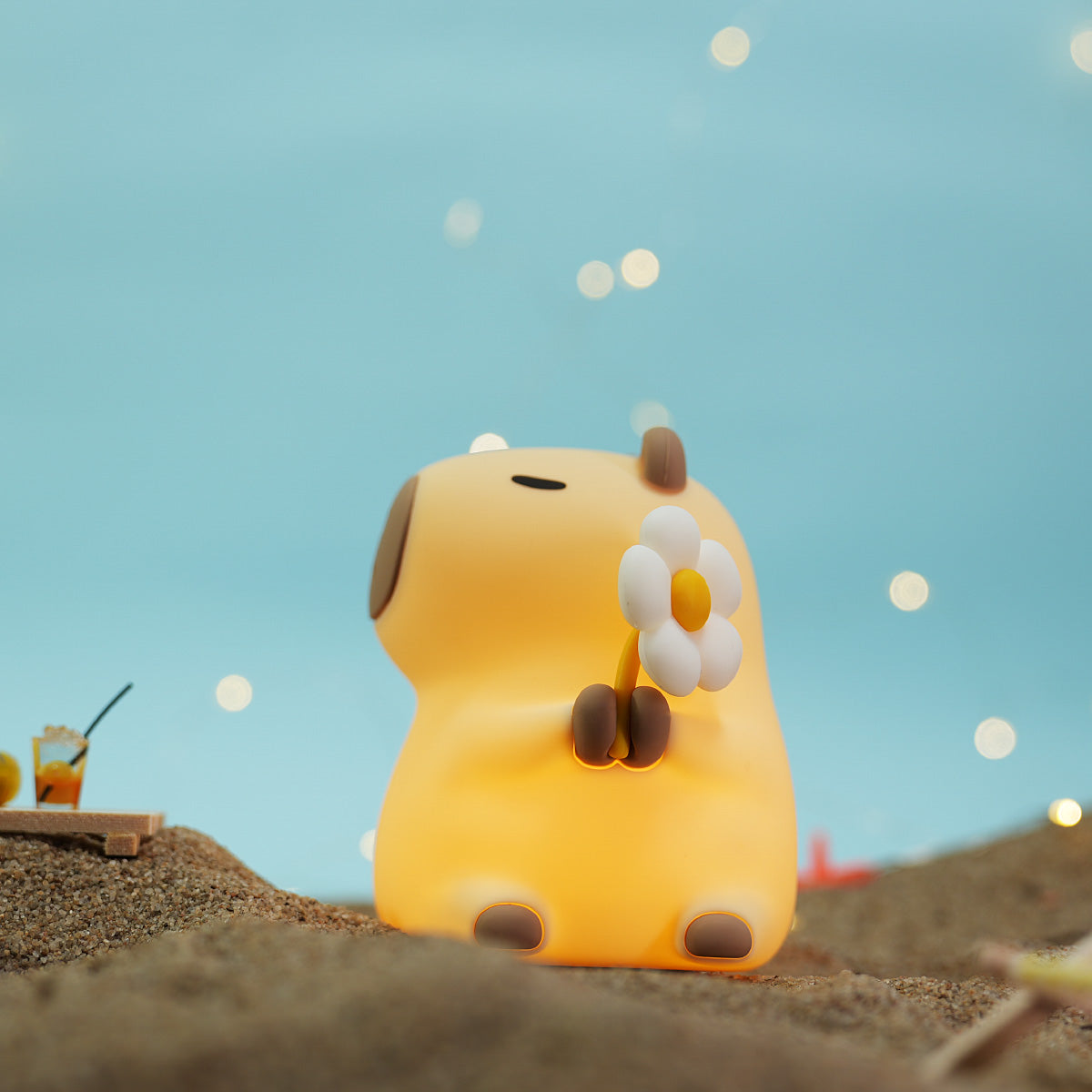 Squishy-Nachtlicht aus Silikon mit Blumen-Capybara-Motiv – perfektes Geschenk für Kinder und Mädchen
