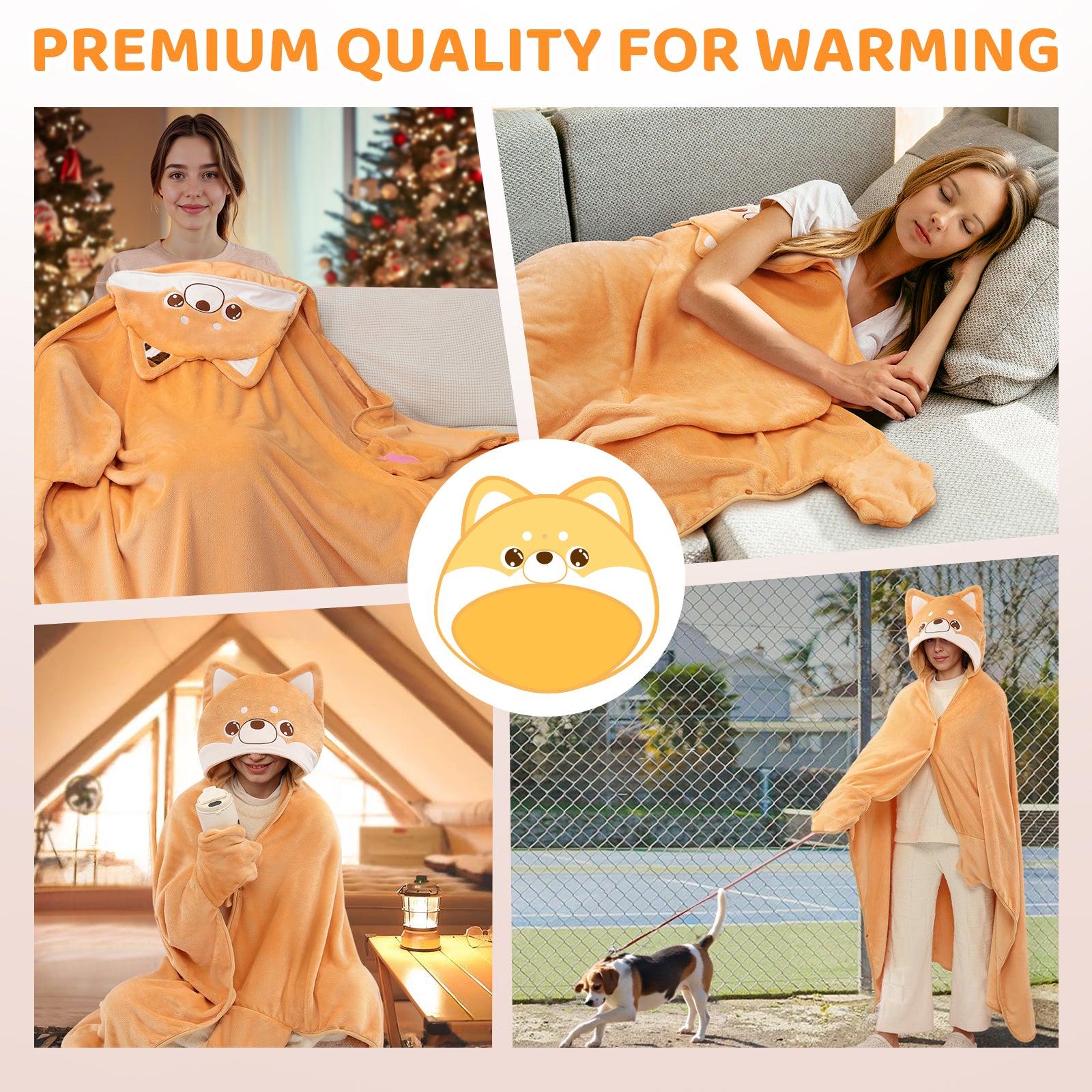 MeWaii Sunglasses Shiba Inu Wearable Blanket Hoodie Ultra Soft Oversized Cozy Blanket for Cozy Cuddles & Relaxing Moments