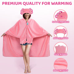 MeWaii Pink Axolotl Wearable Blanket Hoodie Ultra Soft Oversized Cozy Blanket for Cozy Cuddles & Relaxing Moments