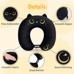 MeWaii® Flip Pillow Black Cat Reversible Throw Pillow Neck Pillow Kawaii Plush Pillow Squish Toy