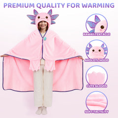 Mewaii Axolotl Wearable Blanket Hoodie Ultra Soft Oversized Cozy Blanket for Warm Hugs & Relaxing Moments
