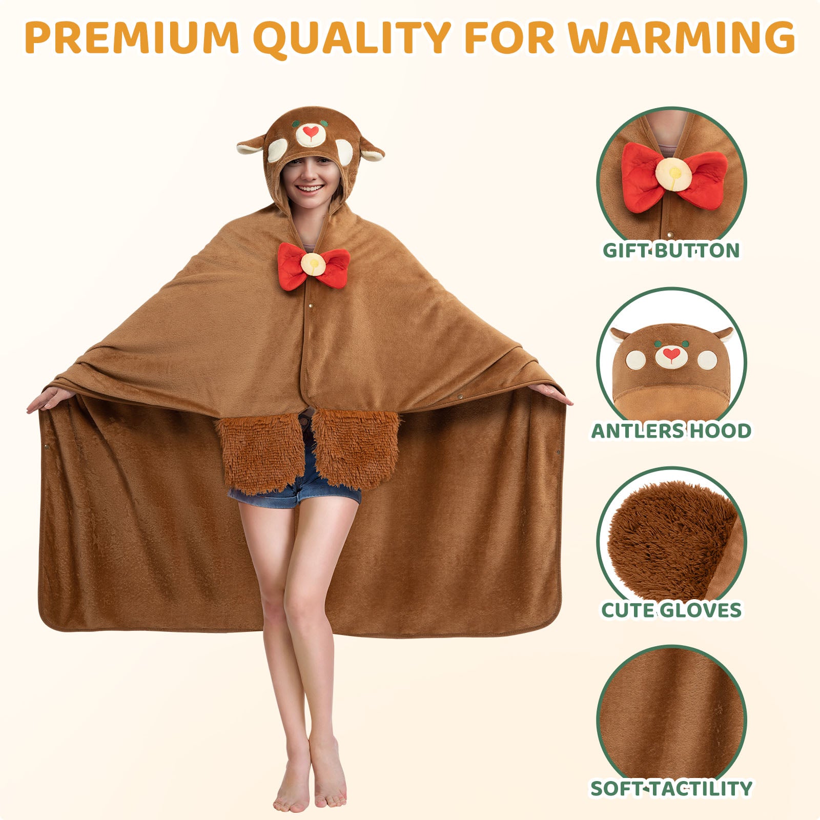MeWaii Christmas Reindeer Wearable Blanket Hoodie Ultra Soft Oversized Cozy Blanket for Cozy Cuddles & Relaxing Moments