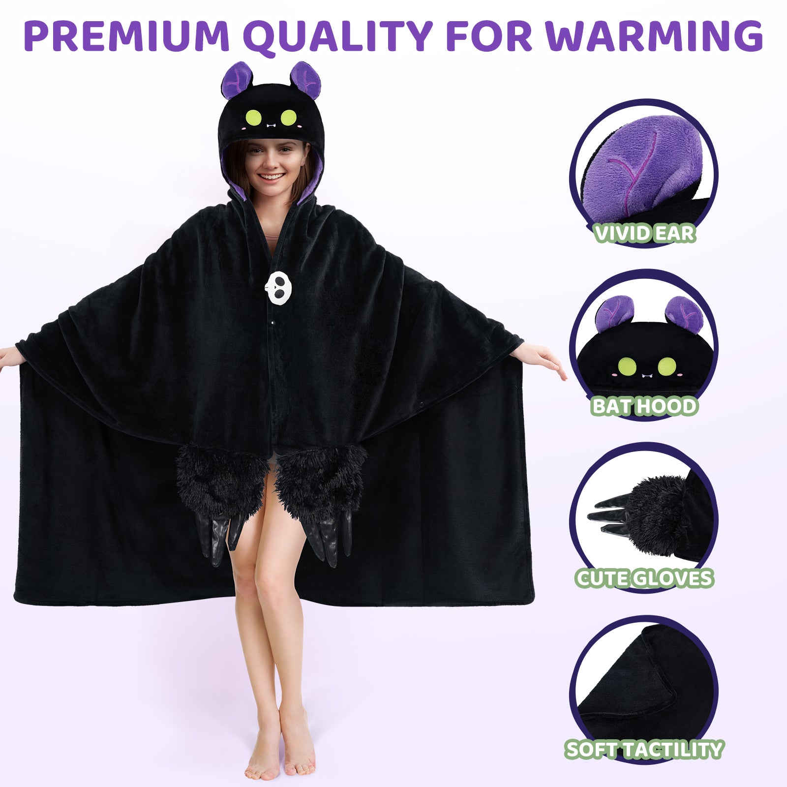 MeWaii Dark Bat Wearable Blanket Hoodie Ultra Soft Oversized Cozy Blanket for Cozy Cuddles & Relaxing Moments