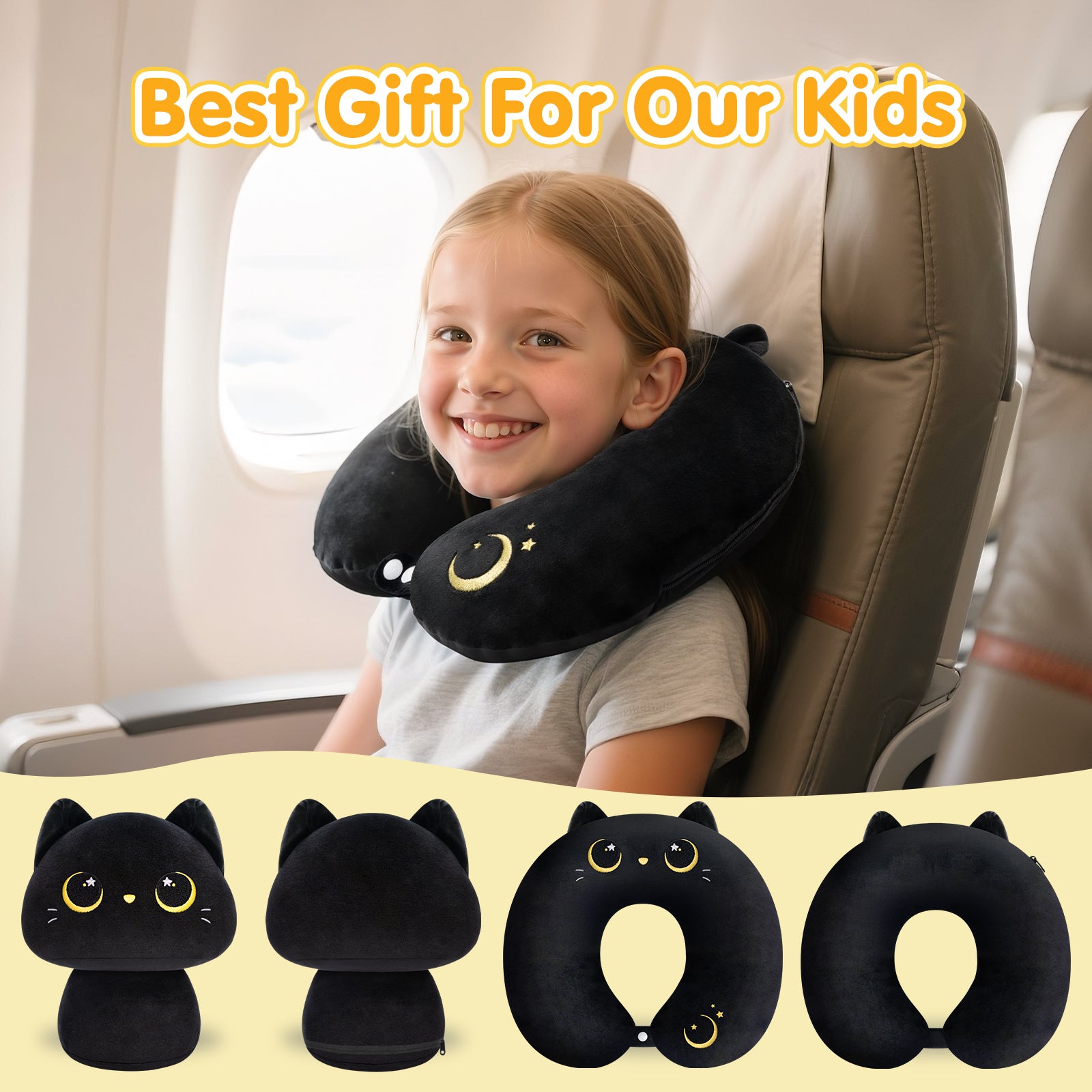 MeWaii® Flip Pillow Black Cat Reversible Throw Pillow Neck Pillow Kawaii Plush Pillow Squish Toy