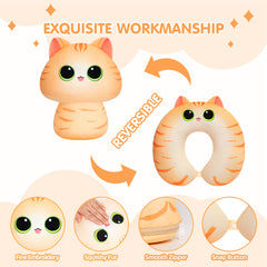 MeWaii® Flip Pillow Orange Tabby Cat Reversible Throw Pillow Neck Pillow Kawaii Plush Pillow Squish Toy