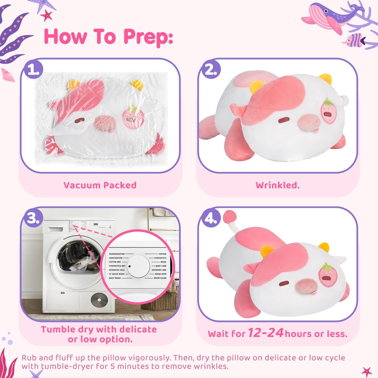 MeWaii® Cute Animal  Strawberry Cow Plush Pillow Kawaii Plushies Stuffed Toys Squishy Plushies Cuddle Body Pillow