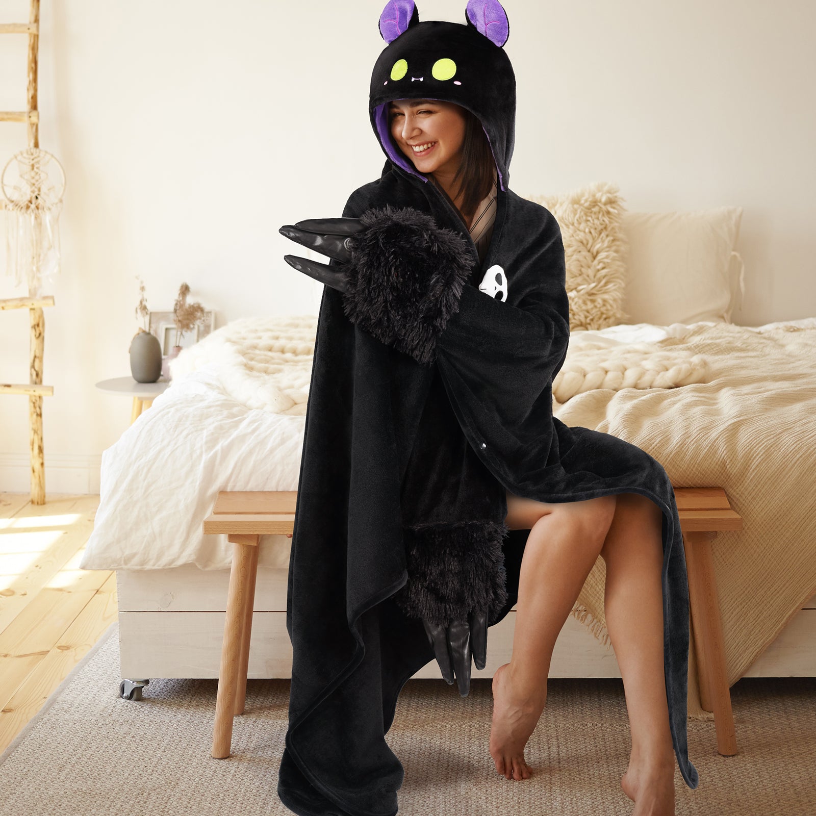 MeWaii Dark Bat Wearable Blanket Hoodie Ultra Soft Oversized Cozy Blanket for Cozy Cuddles & Relaxing Moments