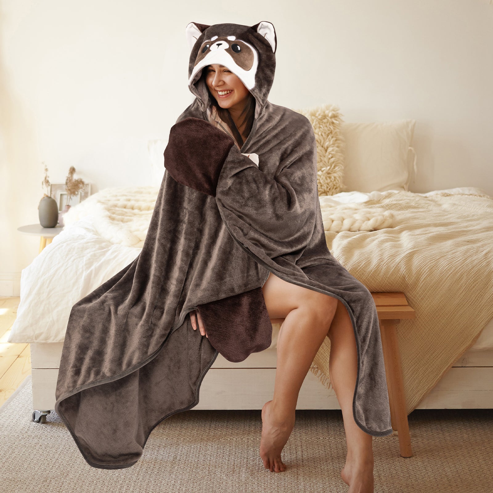 MeWaii Raccoon Wearable Blanket Hoodie Ultra Soft Oversized Cozy Blanket for Cozy Cuddles & Relaxing Moments