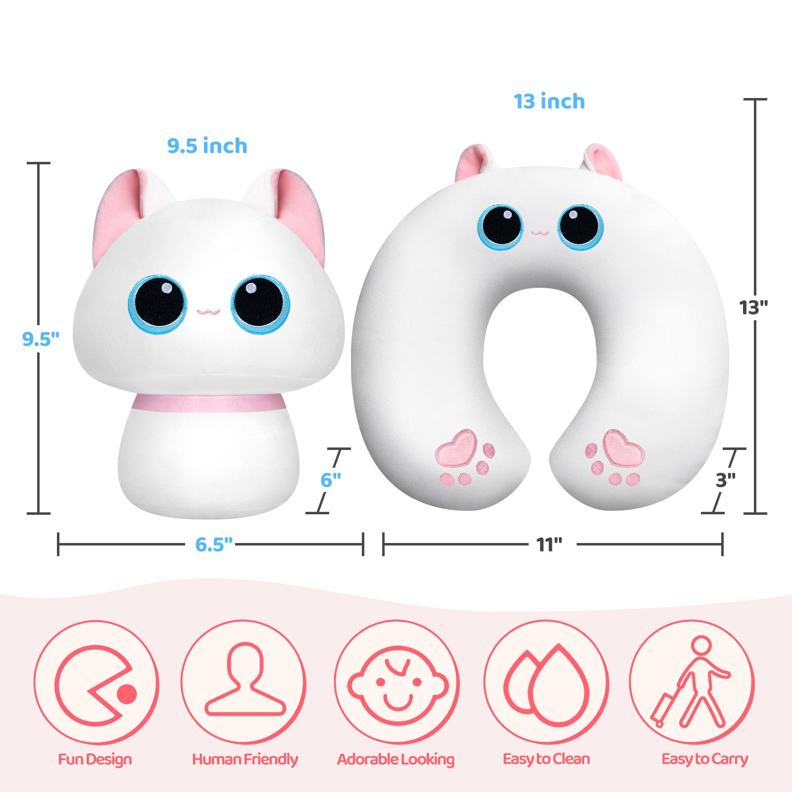 MeWaii® Flip Pillow White Cat Reversible Throw Pillow Neck Pillow Kawaii Plush Pillow Squish Toy