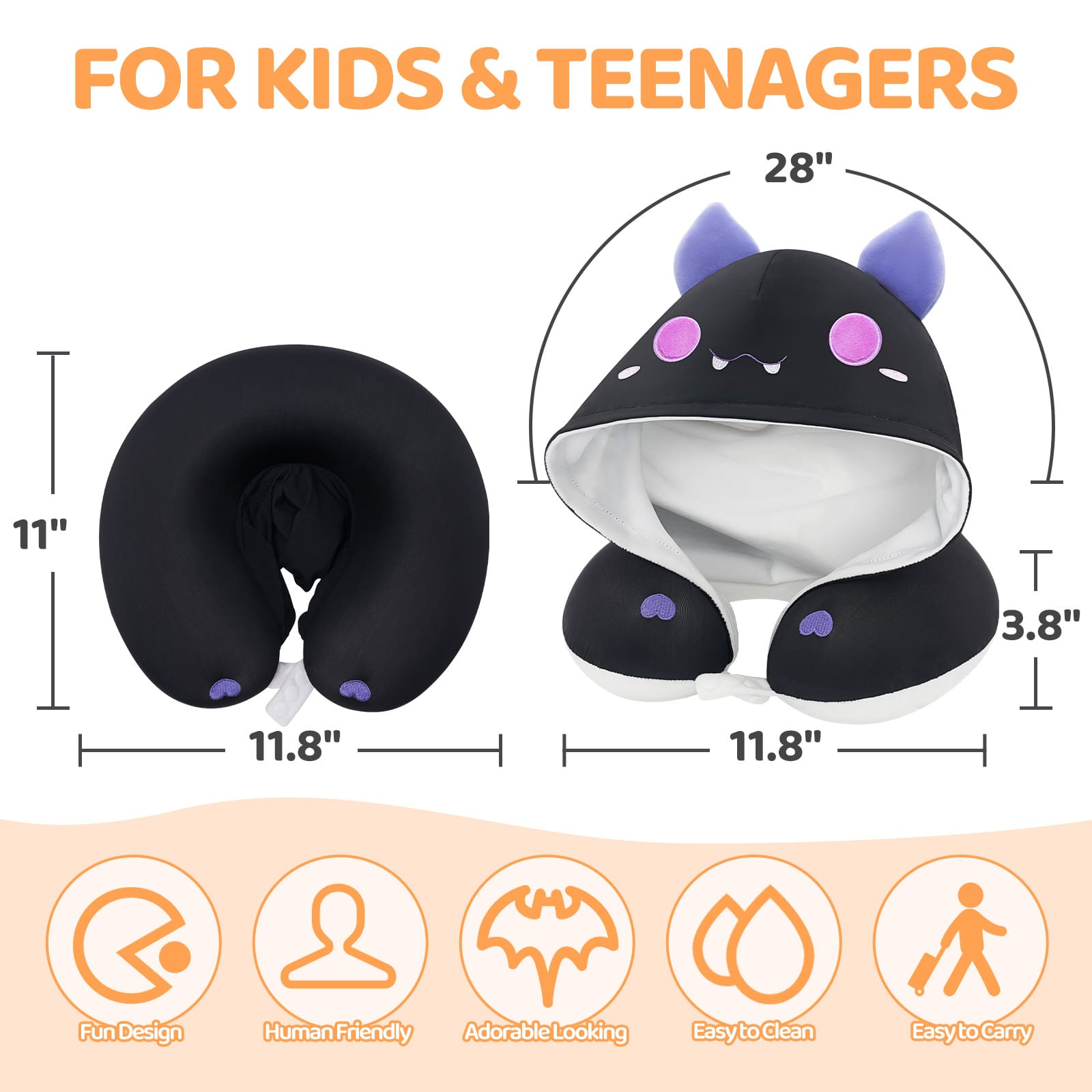 MeWaii® Flip Pillow Black White Bat Reversible Throw Pillow Neck Pillow Kawaii Plush Pillow Squish Toy