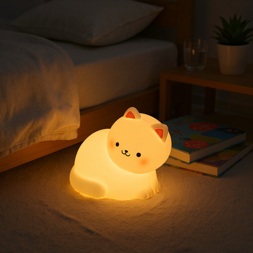 MeWaii® White Kitten Squishy Silicone Animal Night Light Soft Glow Perfect Gift
