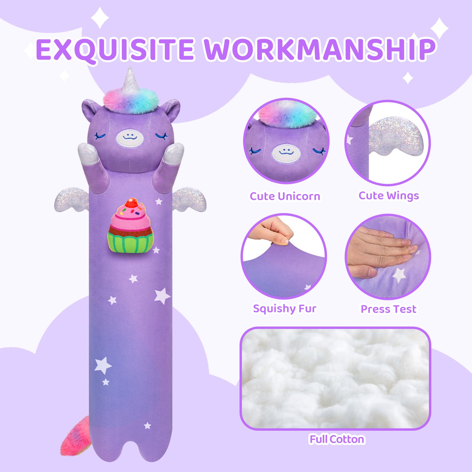 MeWaii® Loooong Family Original Design Tie-Dye Unicorn Plush Long Stuffed Animal Kawaii Plush Pillow Squishy Toy