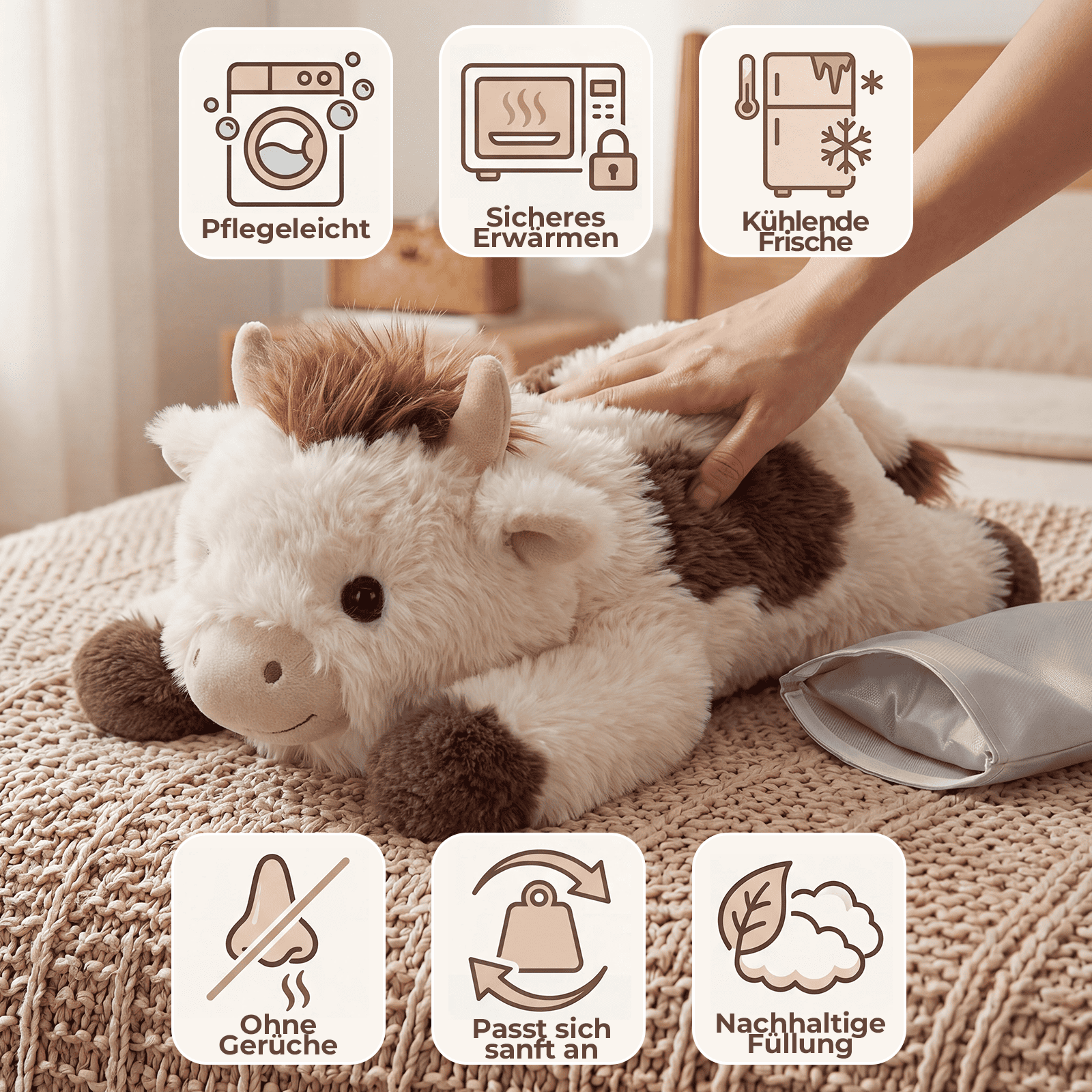 MeWaii® Beschwertes Kuh-Kuscheltier aus weichem Langhaarplüsch