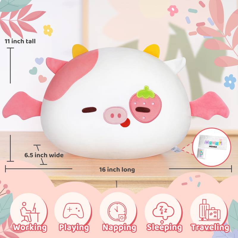 MeWaii®  Throw Pillow Cushion Family Strawberry Cow Stuffed Animal Kawaii Plush Body Squishy Pillow
