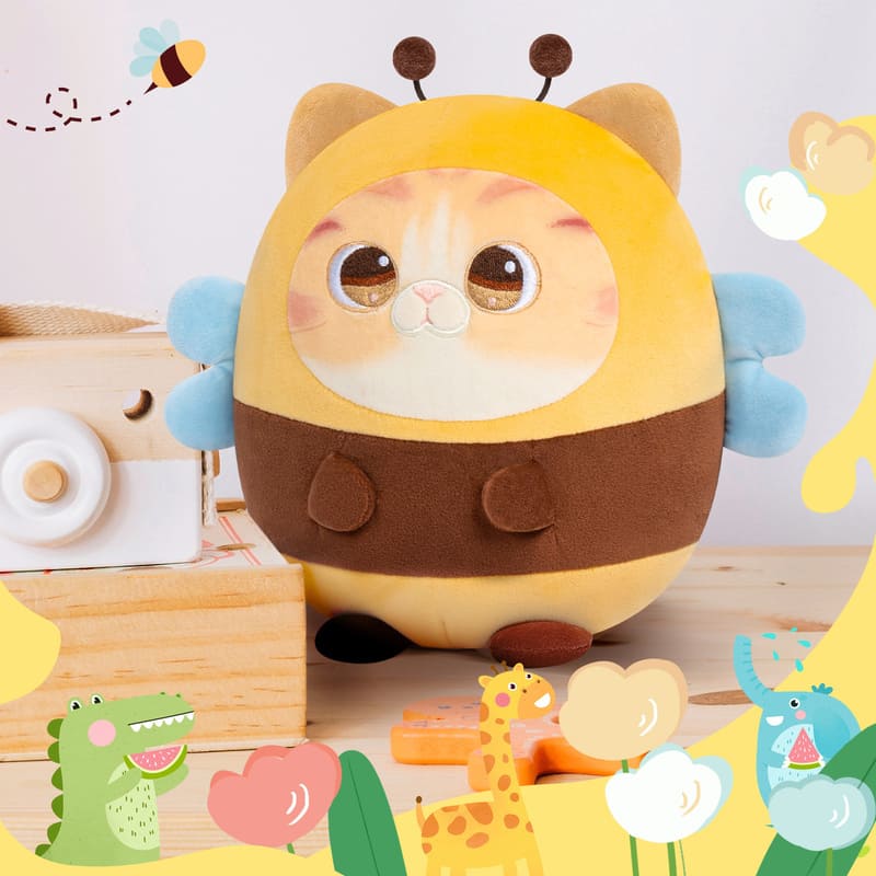 MeWaii® Stuffed Animal Kawaii Kitten with Bee Hoodie Plush Pillow Squishy Toy With Hoodie