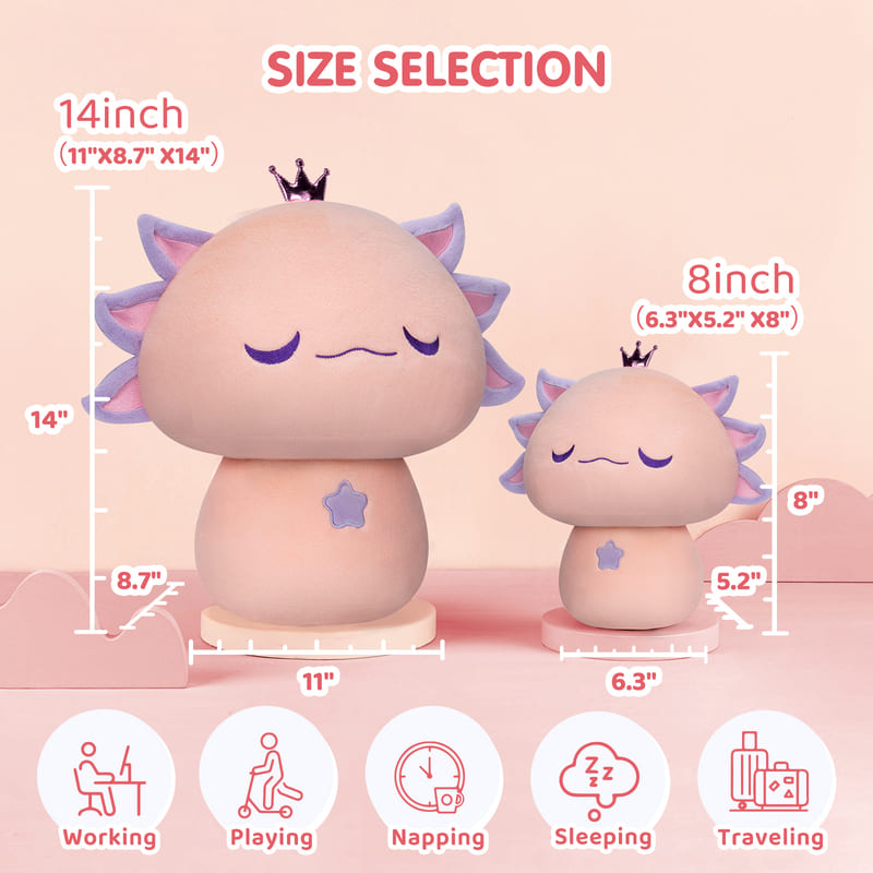 MeWaii® Mushroom Family Crown Axolotl Kawaii Plush Pillow Squish Toy