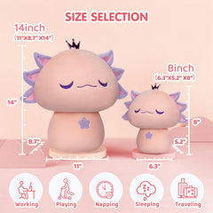 MeWaii® Mushroom Family Crown Axolotl Kawaii Plush Pillow Squish Toy