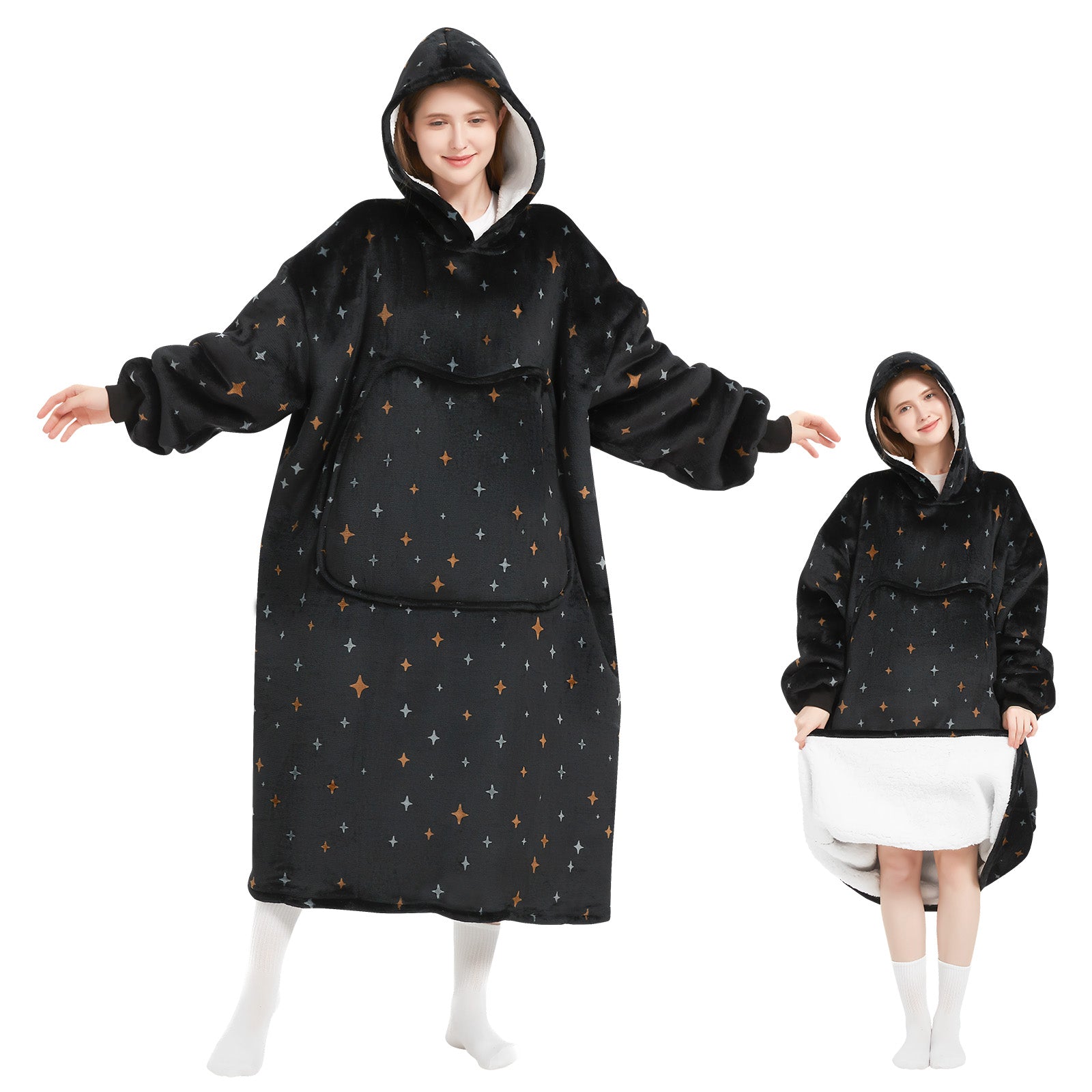 Mewaii® Starry Sky Wearable Blanket Hoodie Ultra Soft Cozy Flannel Hoodie Blanket with Pockets